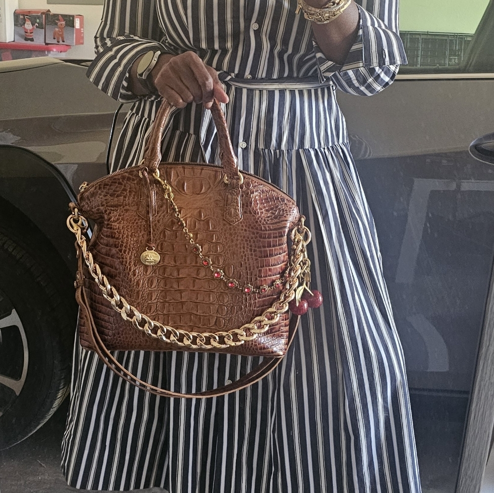 Brahmin Cognac Croc-Embossed Top-Handle Satchel - Picture 13 of 13